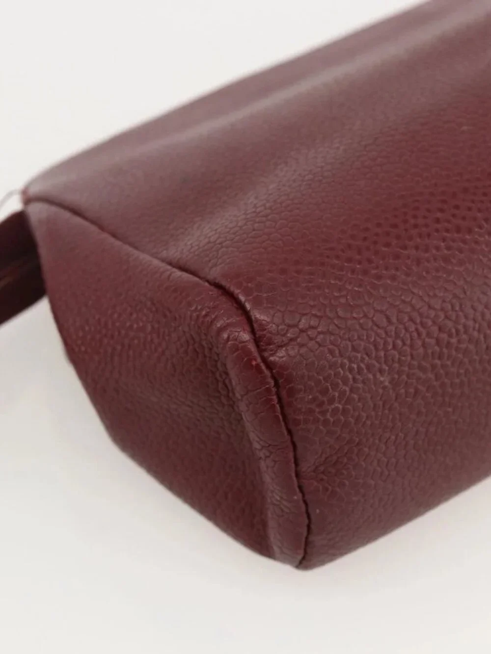 CHANEL Pouch Grained Calf Skin Bordeaux Gold CC Auth yk20274